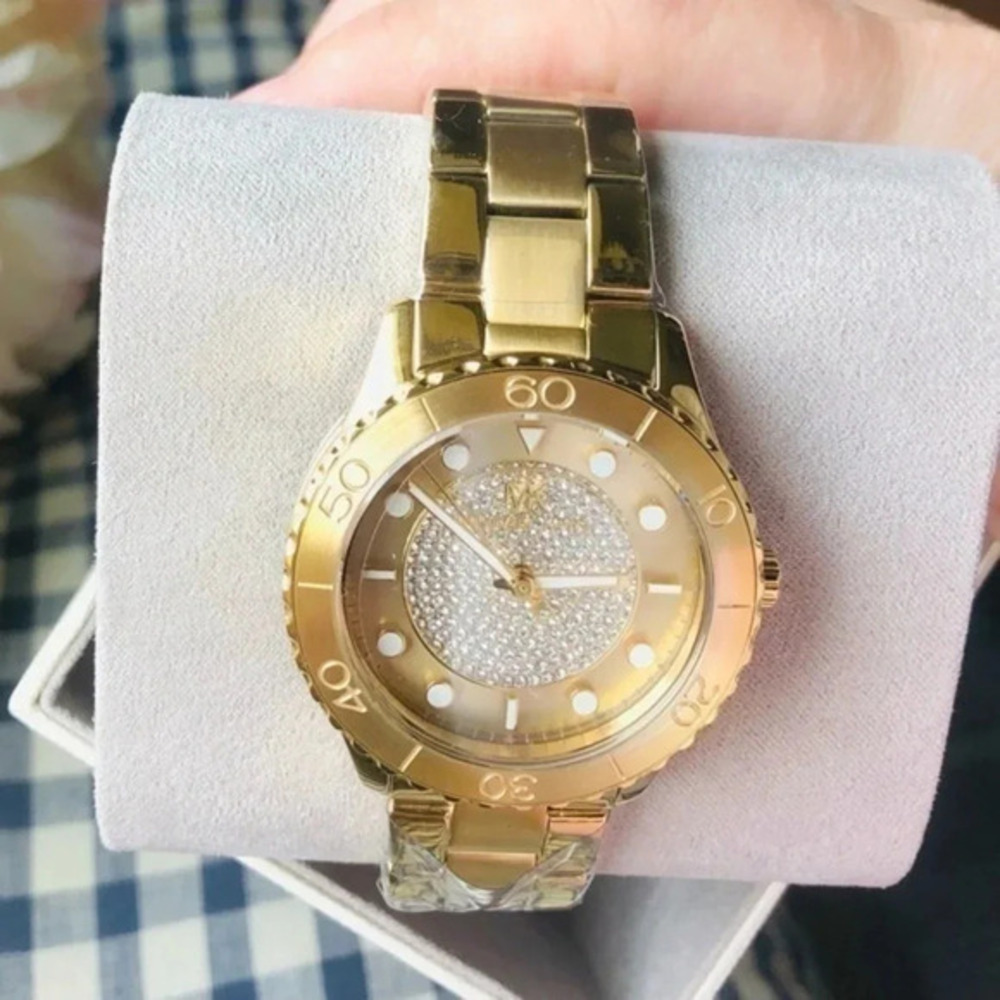 Michael Kors Gold Pave Dial Stainless Steel Watch Quartz NWT